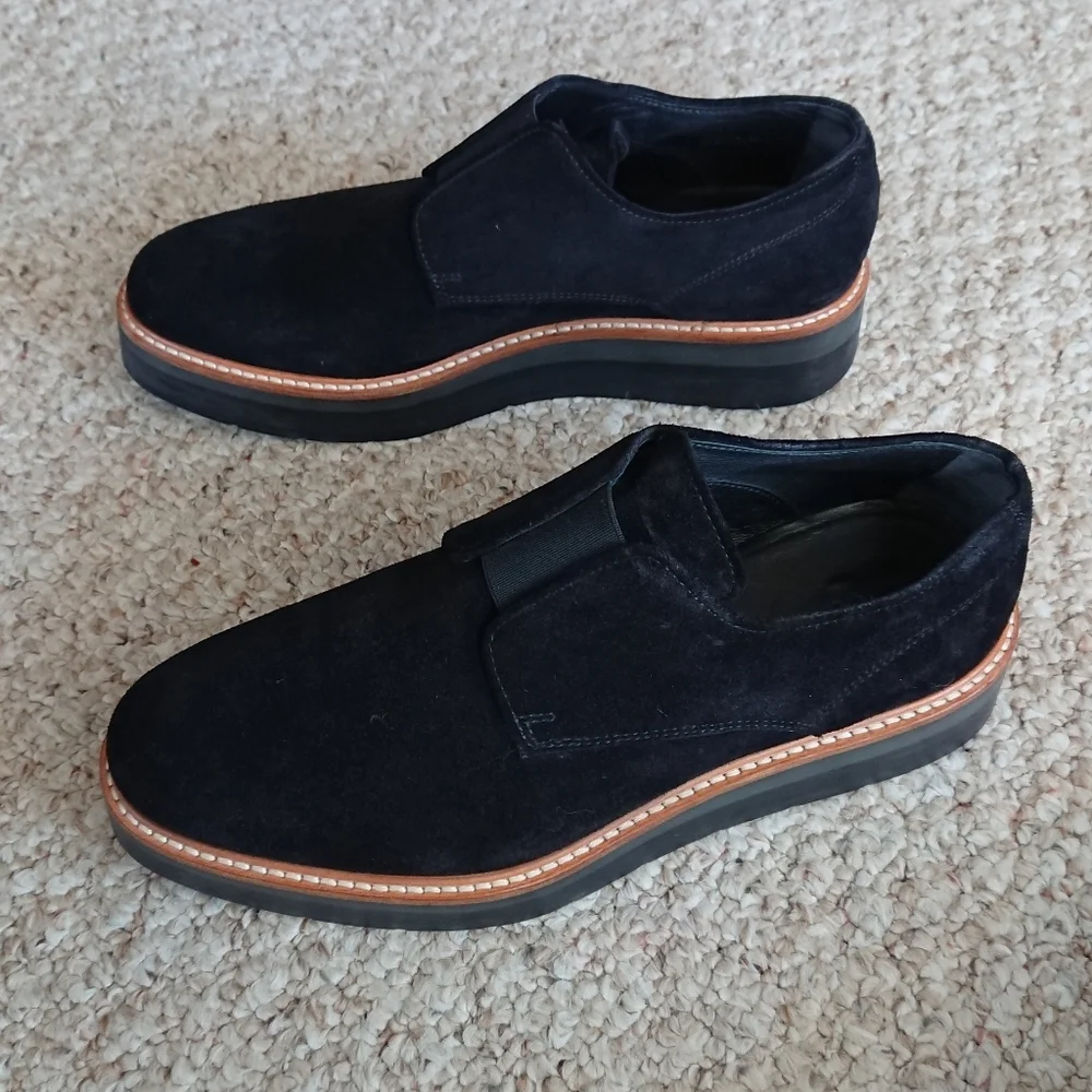 Vince Davy Suede Leather Black Creeper Slip On Platform Oxford Loafers Size 6